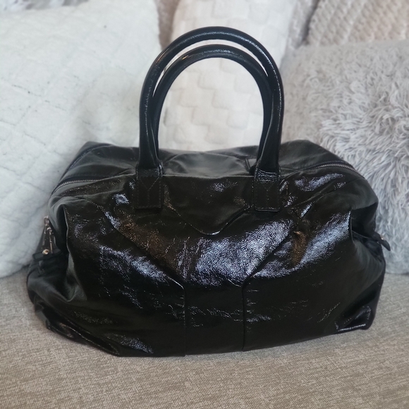 YSL Black Patent Leather Satchel Hand Bag Purse w/COA - Picture 1 of 11